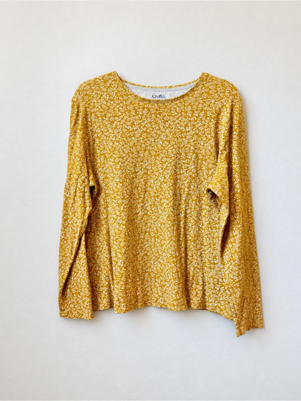 Croft & Barrow The Classic Tee 1X Mustard Floral Long Sleeve Top Plus Size